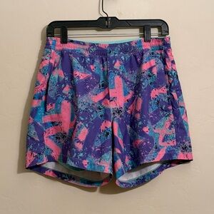 Bird Dogs Lined Athletic Shorts Purple Pink Teal Print Medium Built In Liner